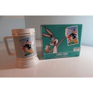 (2) Looney Tunes Stamp Collection 1999 Daffy Duck Collector Mugs Porcelain Stein